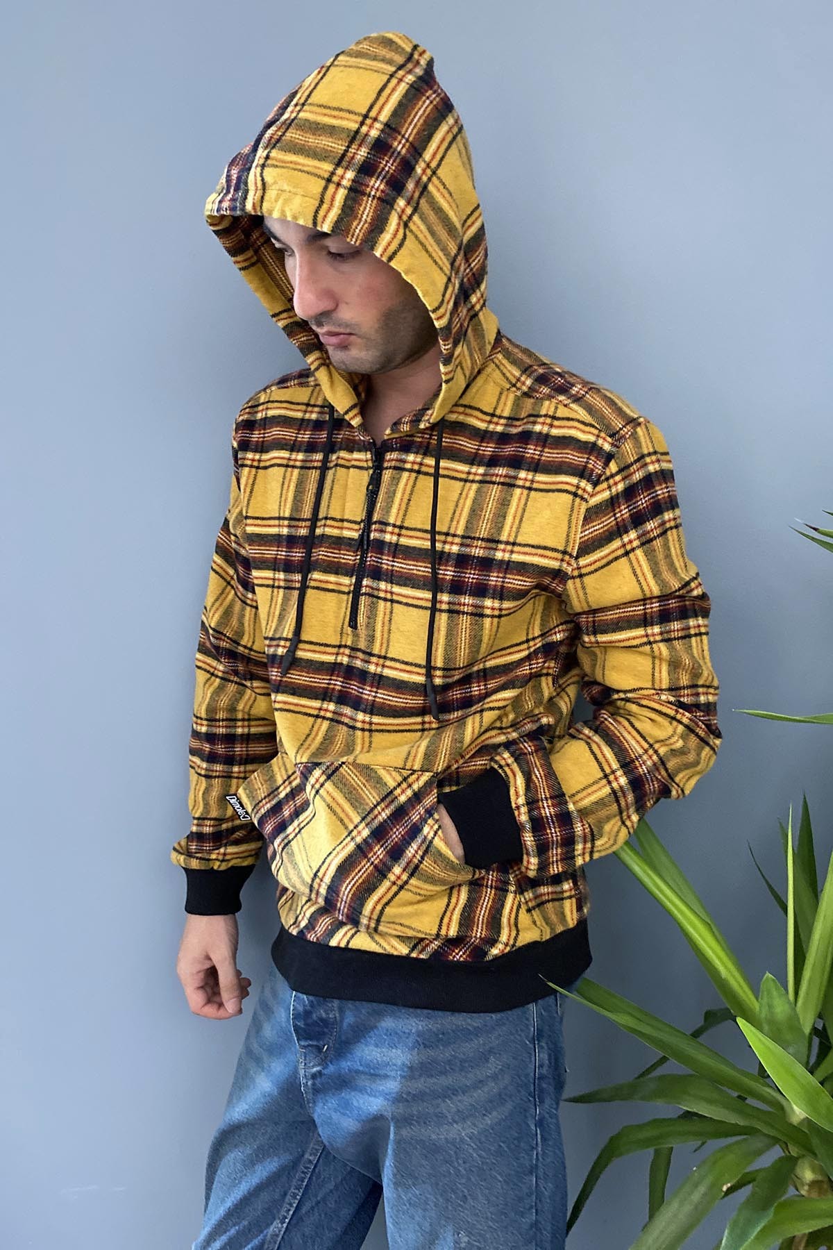  Arkası Baskılı Kapüşonlu Sweatshirt Kanguru Cepli Oversize