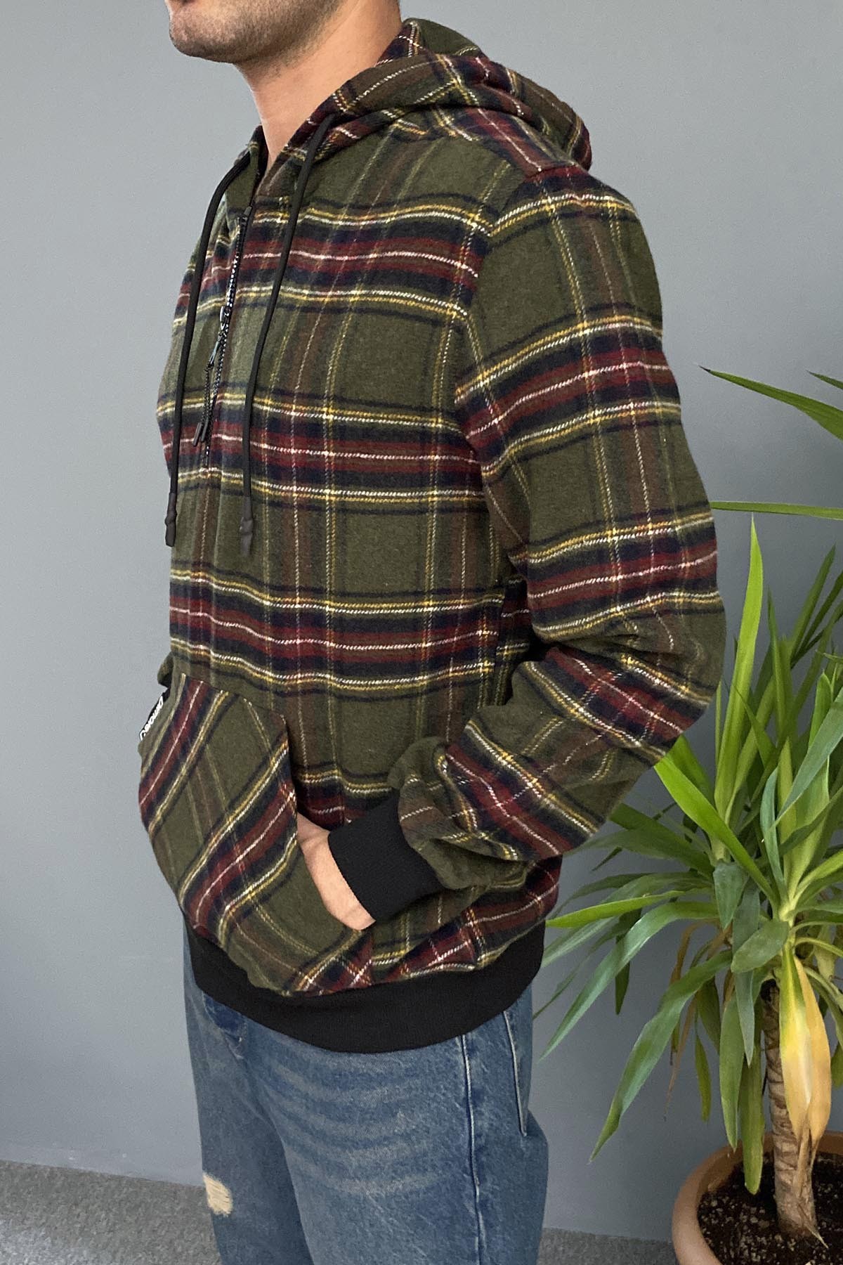  Arkası Kedi Baskılı Kapüşonlu Sweatshirt Kanguru Cepli Oversize