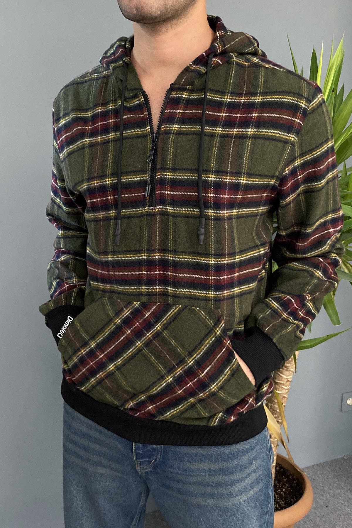  Arkası Kedi Baskılı Kapüşonlu Sweatshirt Kanguru Cepli Oversize