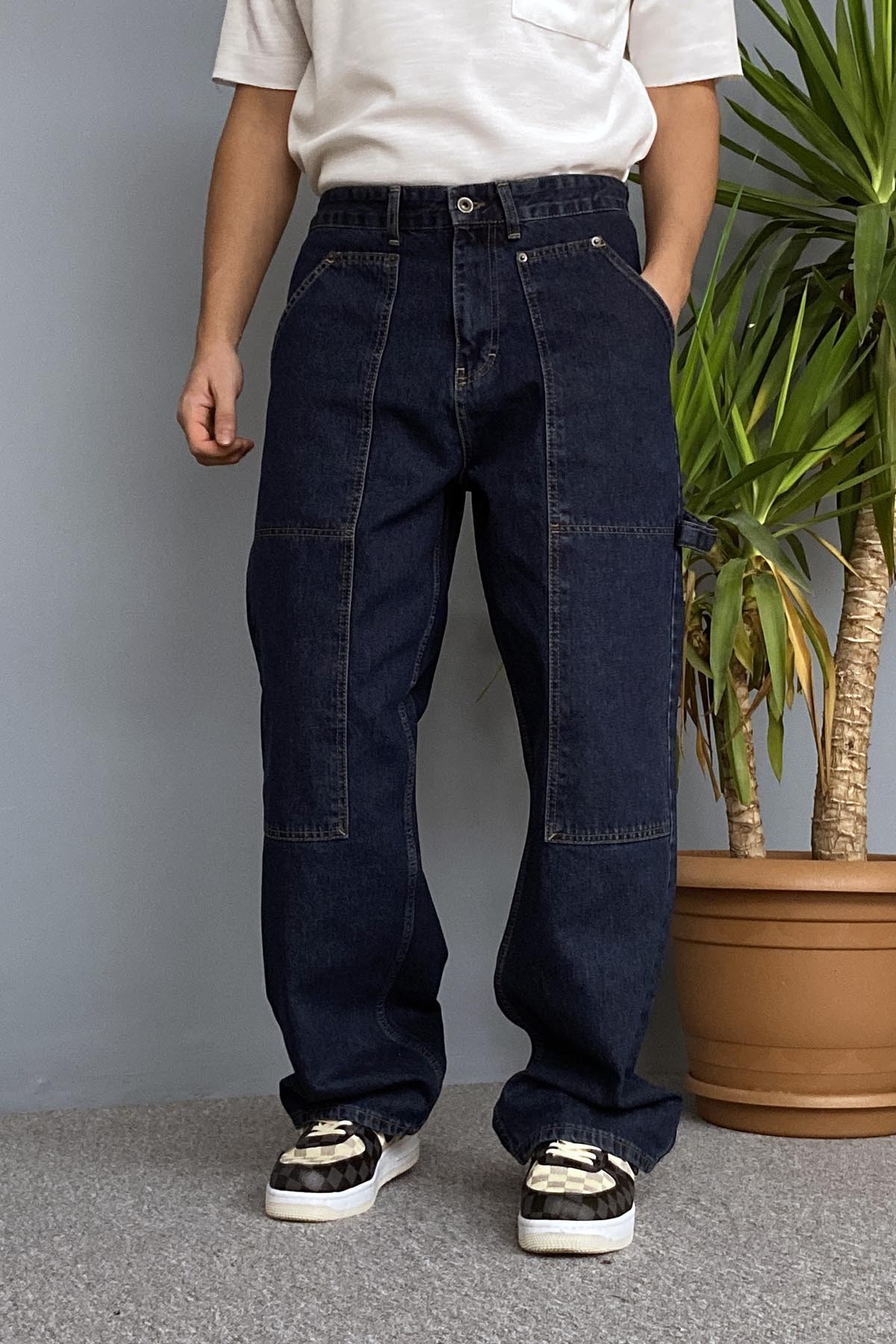  Baggy Koyu Mavi Kot Pantolon