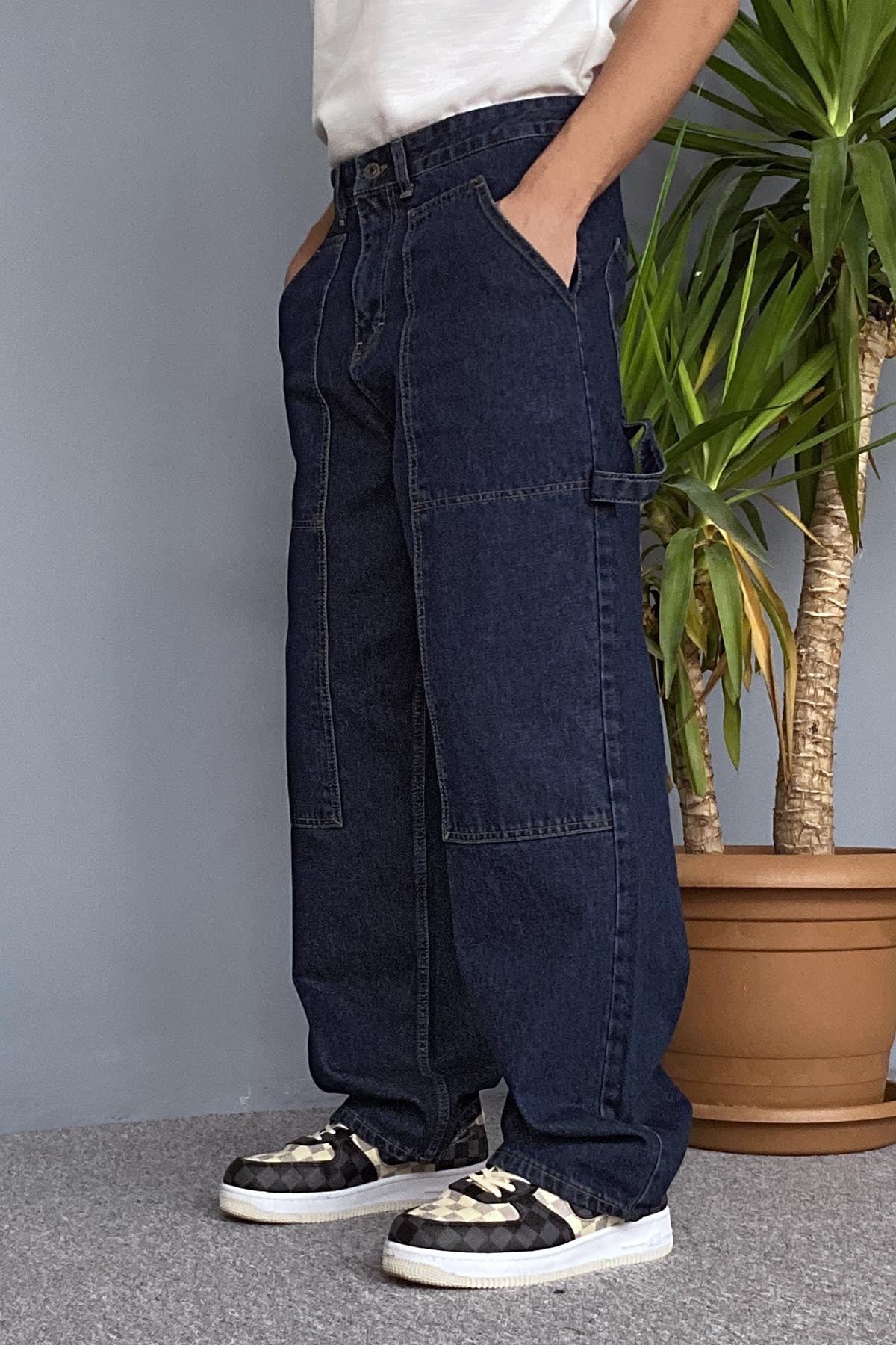  Baggy Koyu Mavi Kot Pantolon