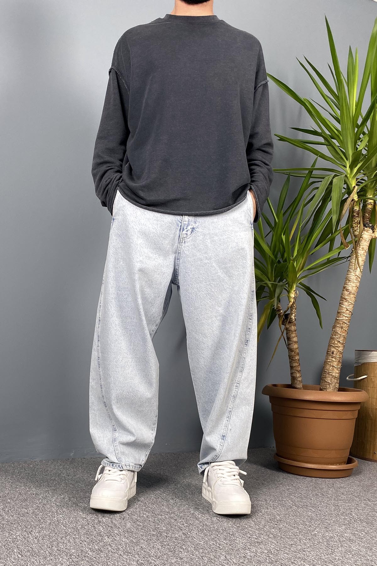  Balon Kesim Baggy Kot Pantolon Buz Mavisi