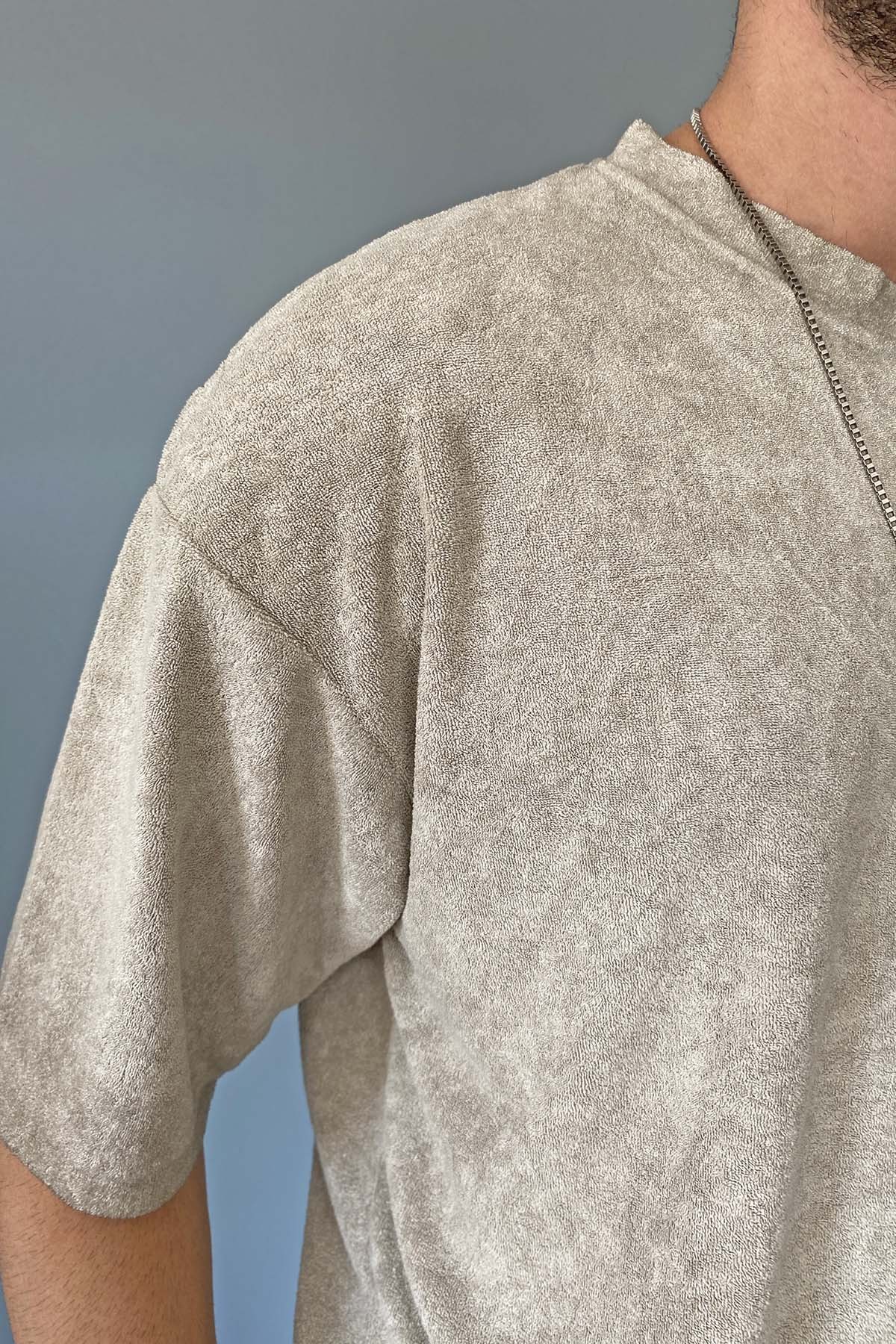  Havlu Kumaş Oversize Tişört Bisiklet Yaka Batik Desen %100 Pamuk