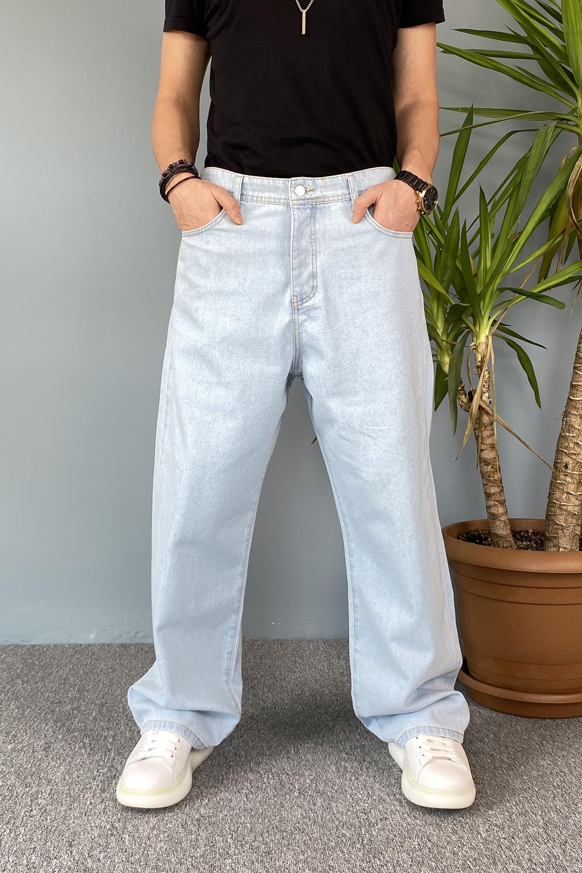  Buz Mavisi Baggy Kot Pantolon
