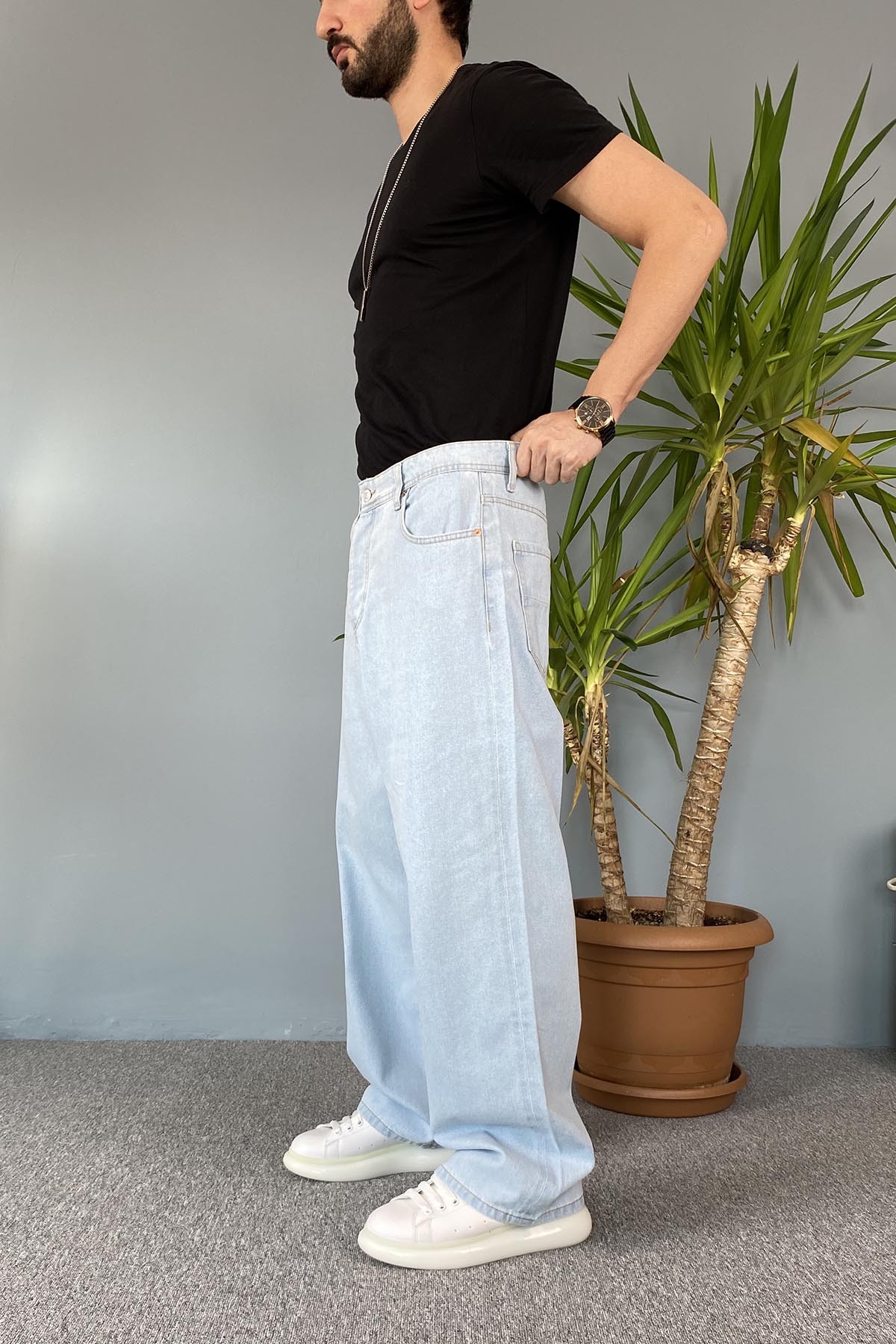 Buz Mavisi Baggy Kot Pantolon