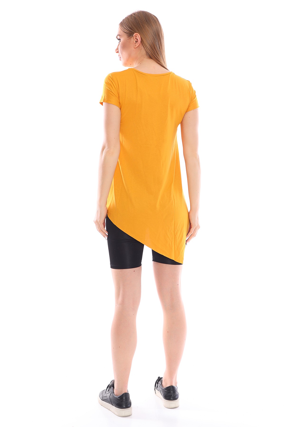 Çapraz Kesim Viskon Kumaş Casual Hardal Tunik