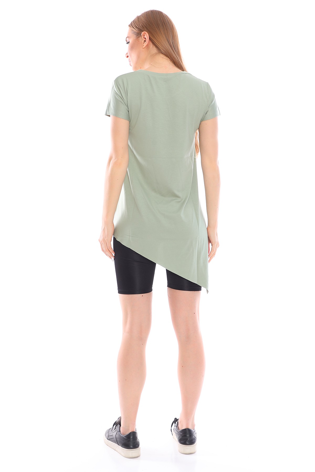  Çapraz Kesim Viskon Kumaş Casual Yeşil Tunik