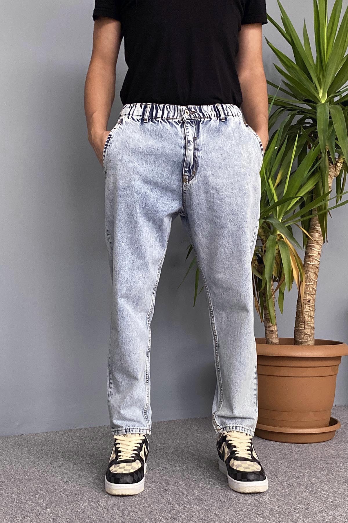  Dar Kesim Açık Mavi Boyfriend Kot Pantolon