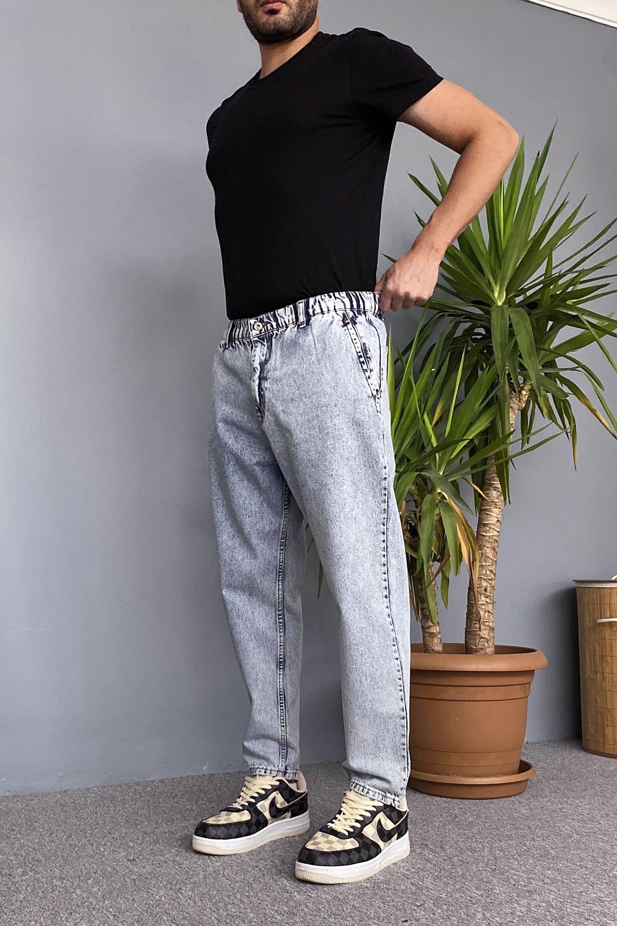  Dar Kesim Açık Mavi Boyfriend Kot Pantolon