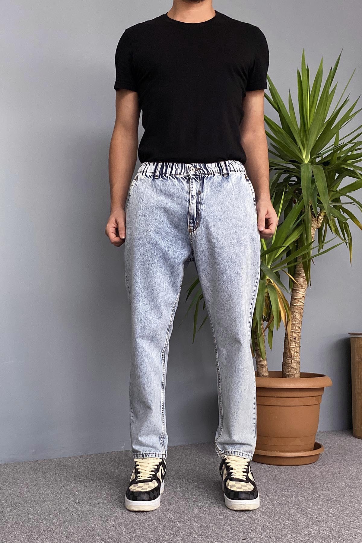  Dar Kesim Açık Mavi Boyfriend Kot Pantolon
