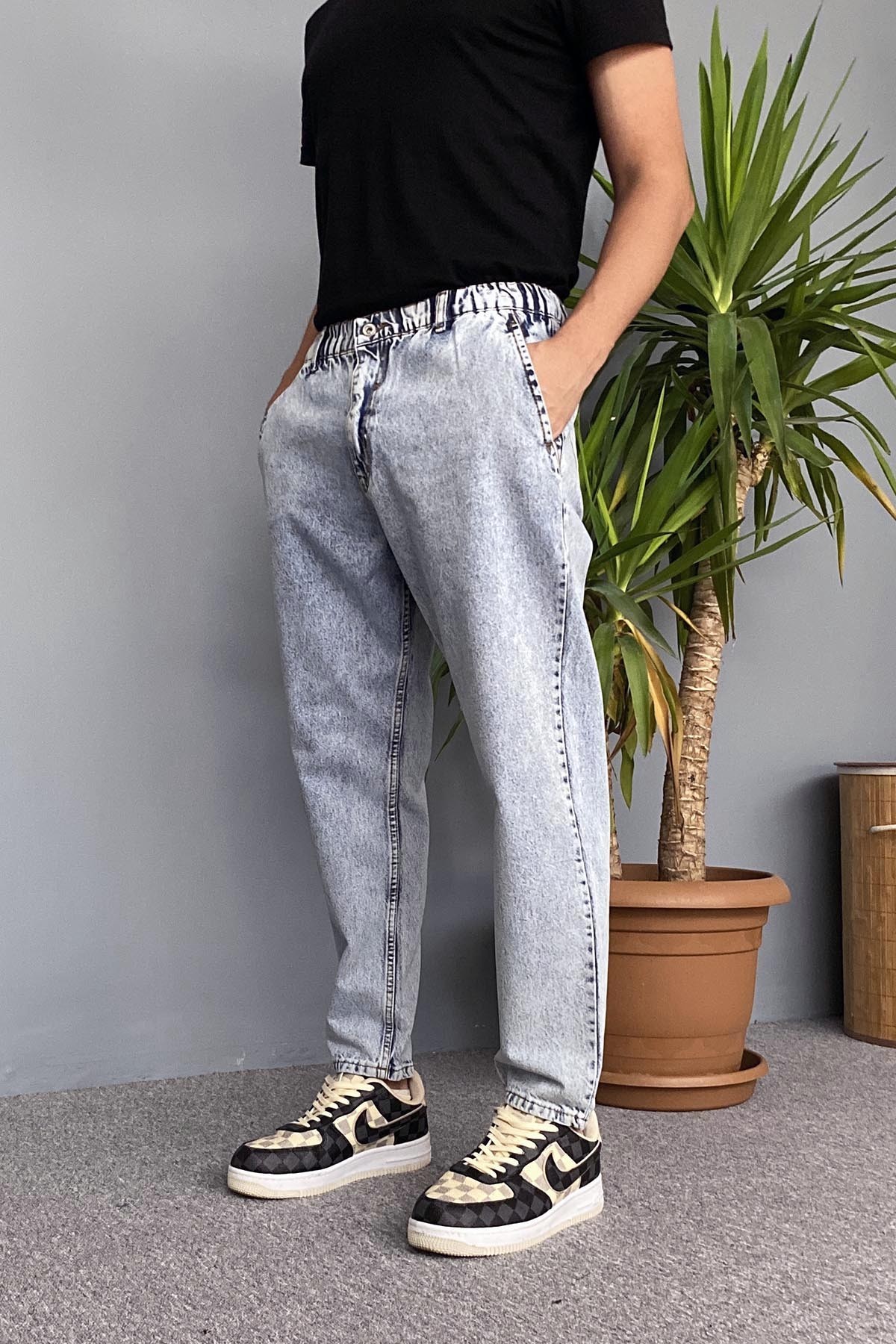  Dar Kesim Açık Mavi Boyfriend Kot Pantolon