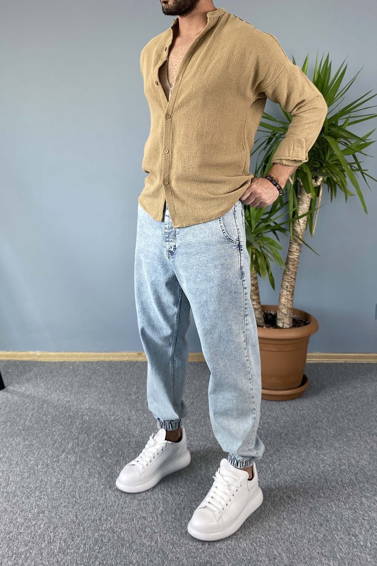  Dar Kesim Hakim Yaka Slim Fit Vizon Renk Gömlek