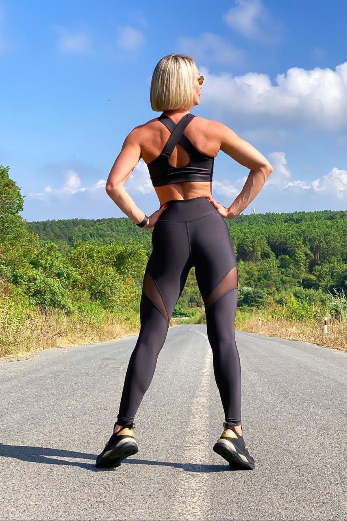 Lismina  Dar Kesim Tül Detaylı Yüksek Bel Siyah Spor Tayt Fitness