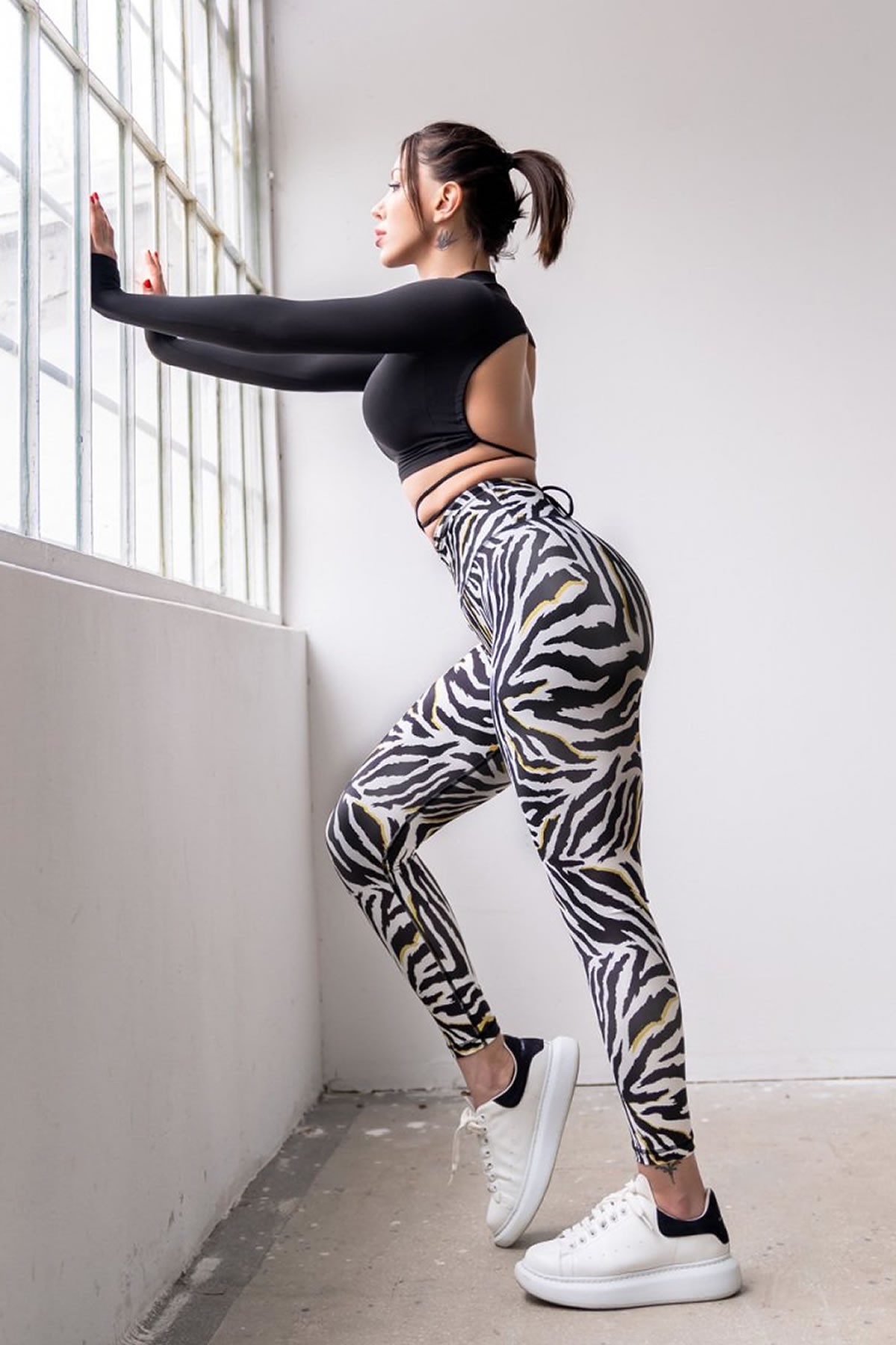 Lismina  Dar Kesim Zebra Desen Ekstra Yüksek Bel Dalgıç Kumaş Spor Tayt
