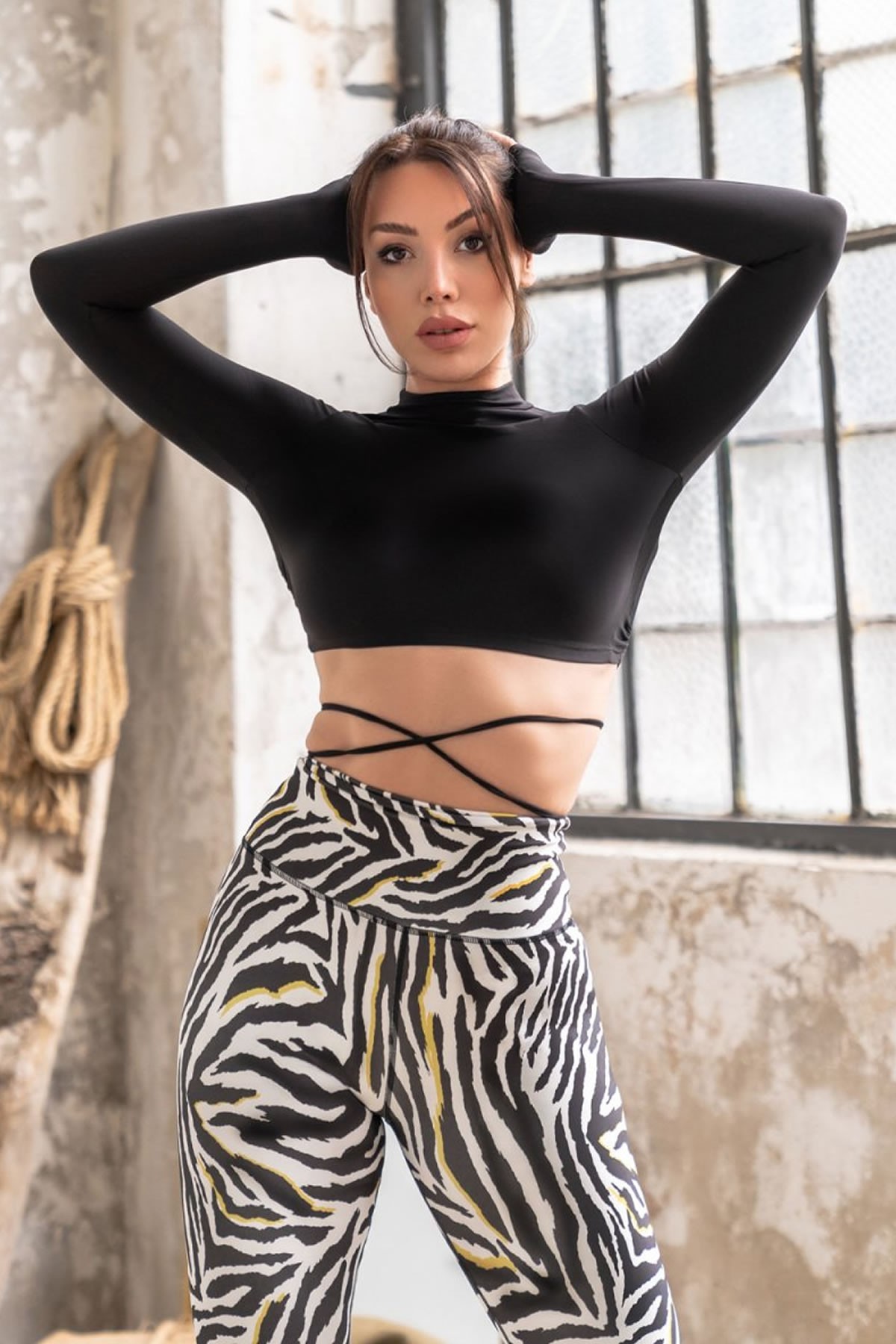 Lismina  Dar Kesim Zebra Desen Ekstra Yüksek Bel Dalgıç Kumaş Spor Tayt