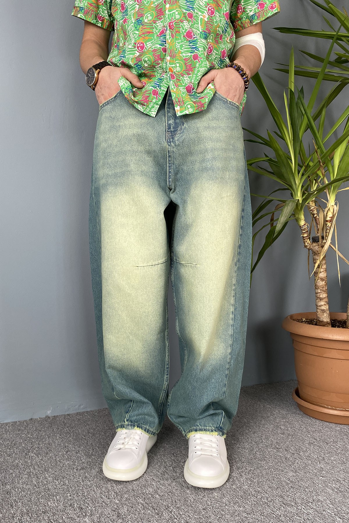  Eskitme Taşlanmış Balon Super Baggy Pantolon