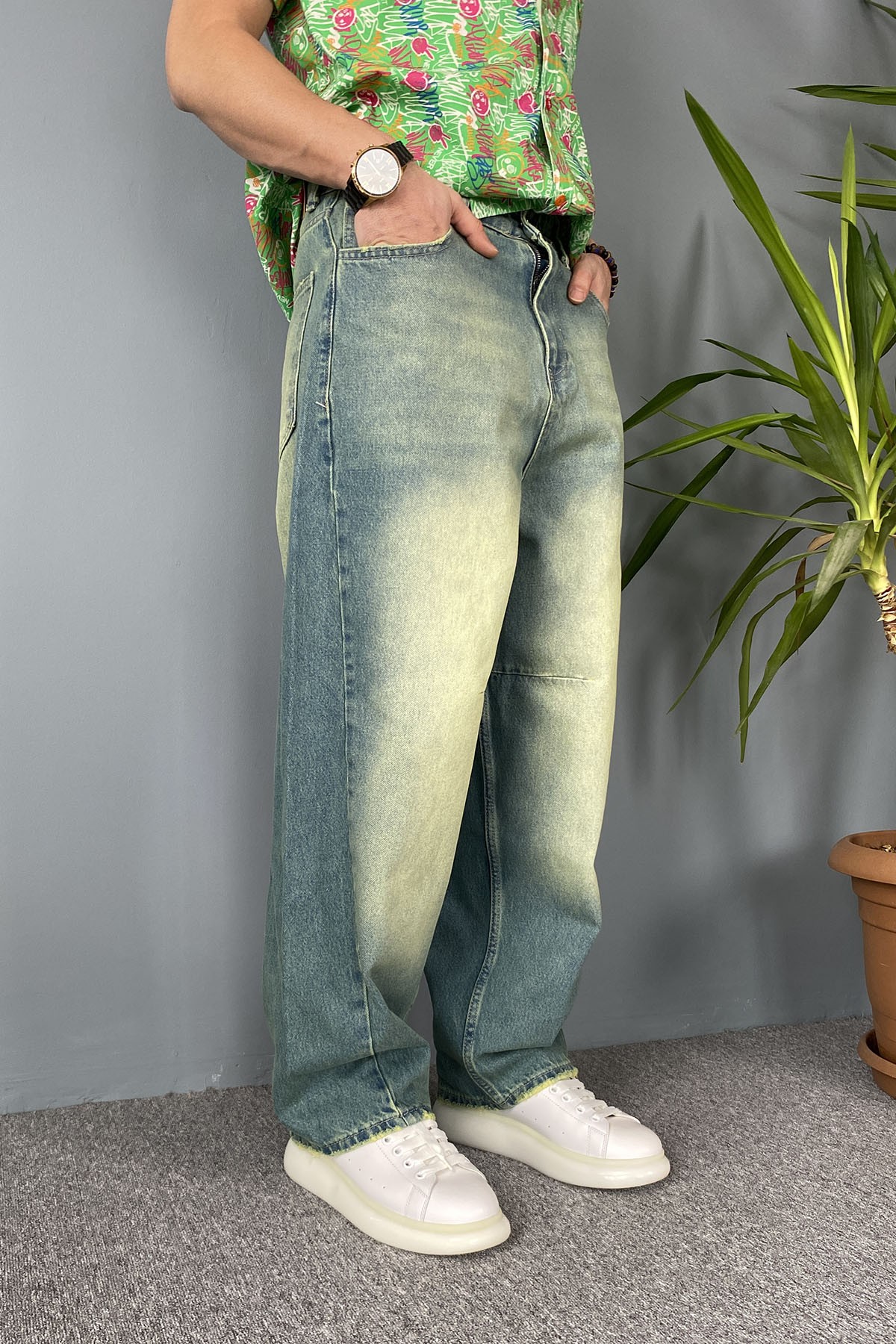  Eskitme Taşlanmış Balon Super Baggy Pantolon