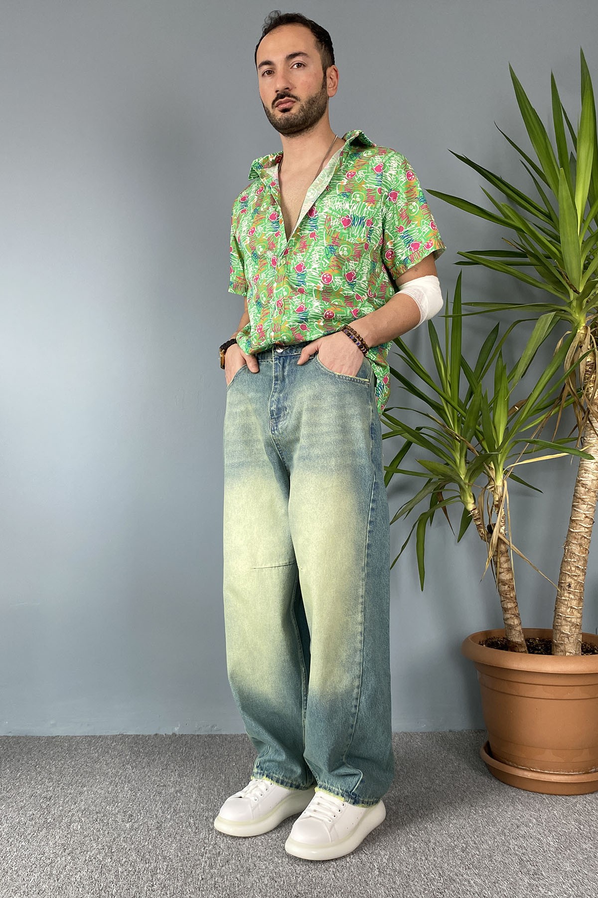  Eskitme Taşlanmış Balon Super Baggy Pantolon