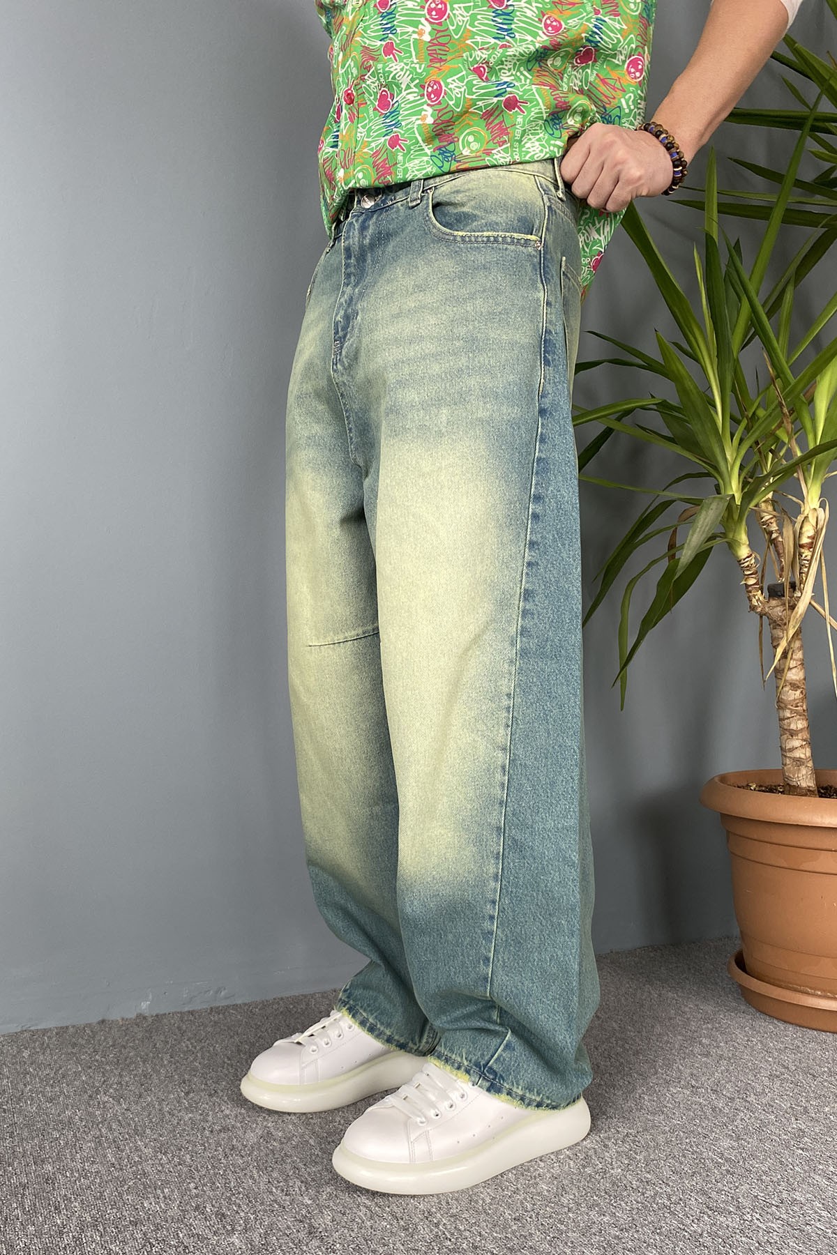  Eskitme Taşlanmış Balon Super Baggy Pantolon