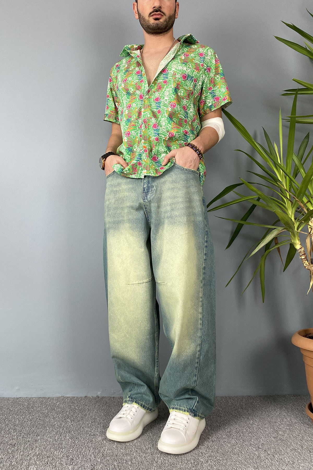 Eskitme Taşlanmış Balon Super Baggy Pantolon
