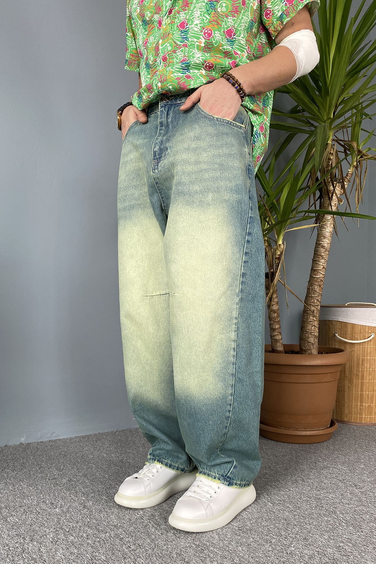  Eskitme Taşlanmış Balon Super Baggy Pantolon