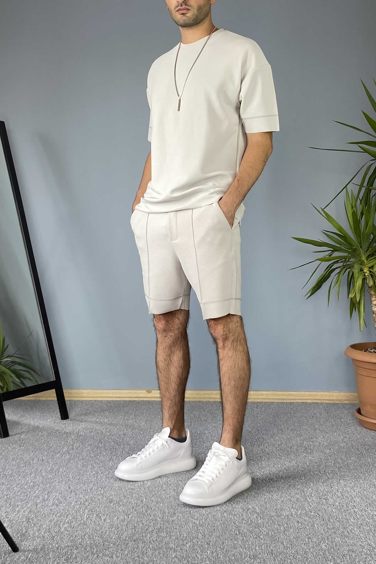  Gri Oversize Şort Tişört Takım