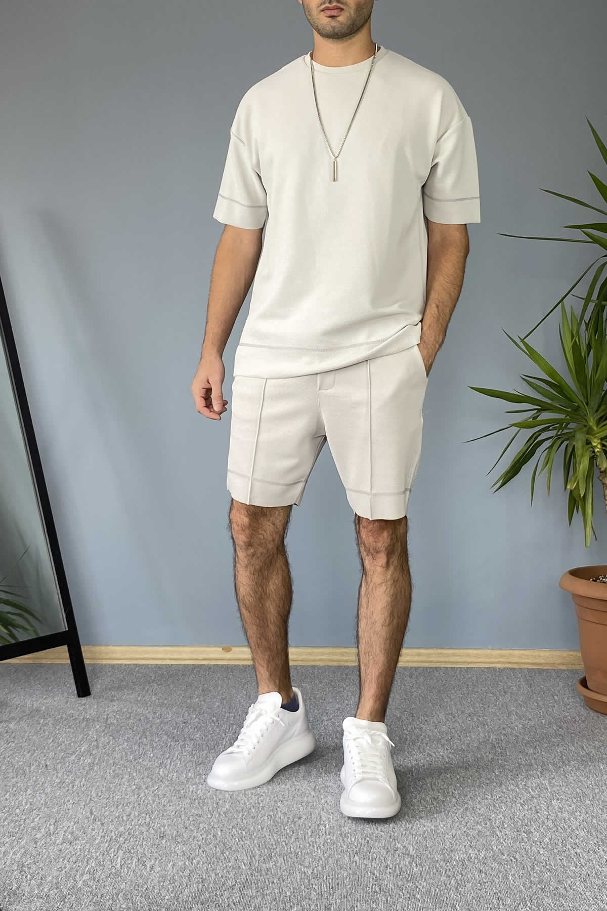  Gri Oversize Şort Tişört Takım
