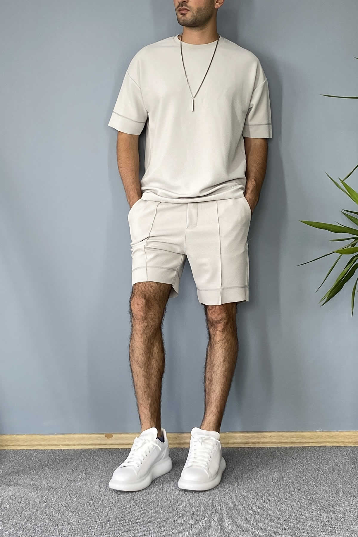  Gri Oversize Şort Tişört Takım