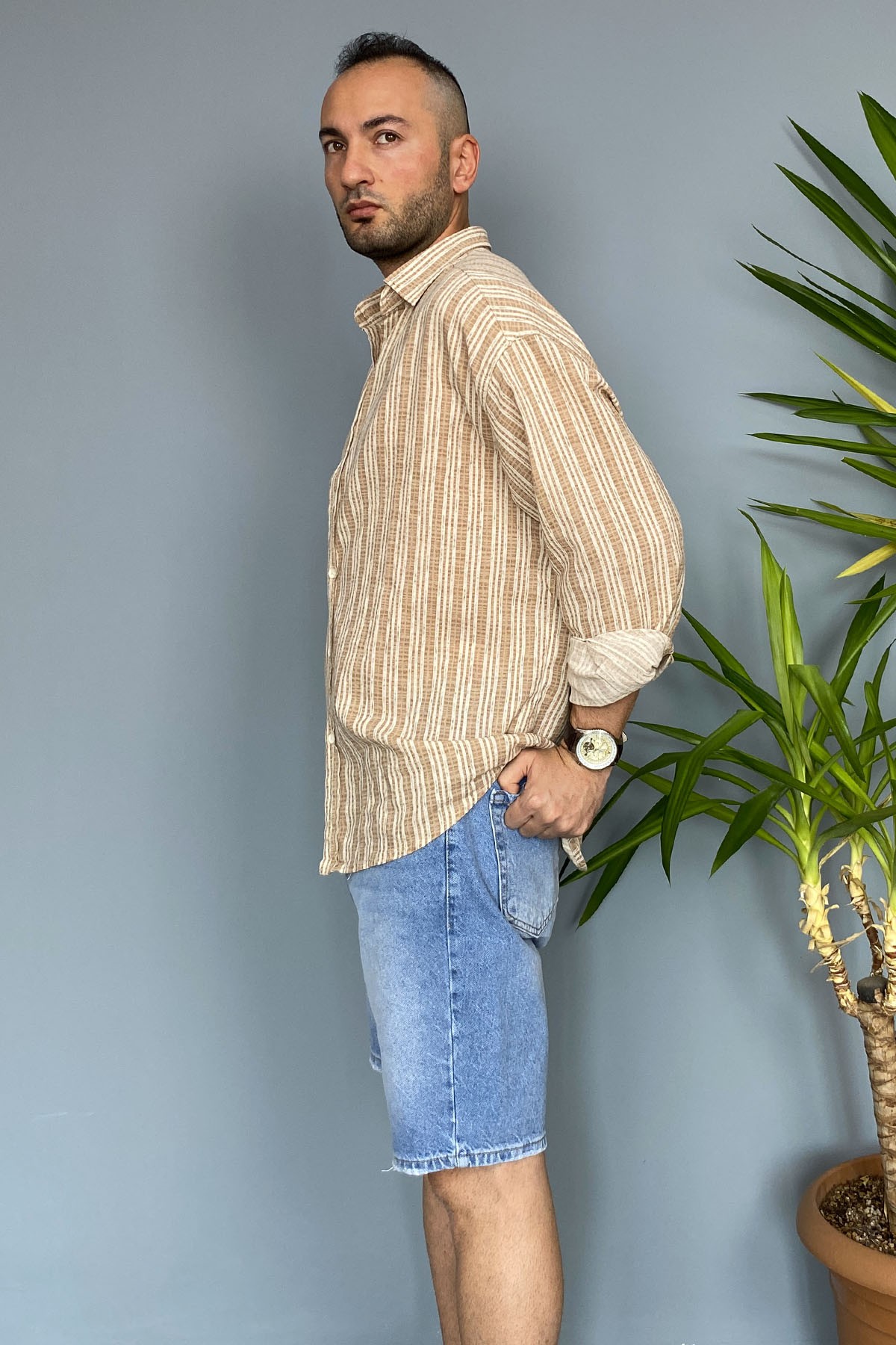  %100 Pamuk Yumuşak Dokulu Kahverengi Oversize Gömlek