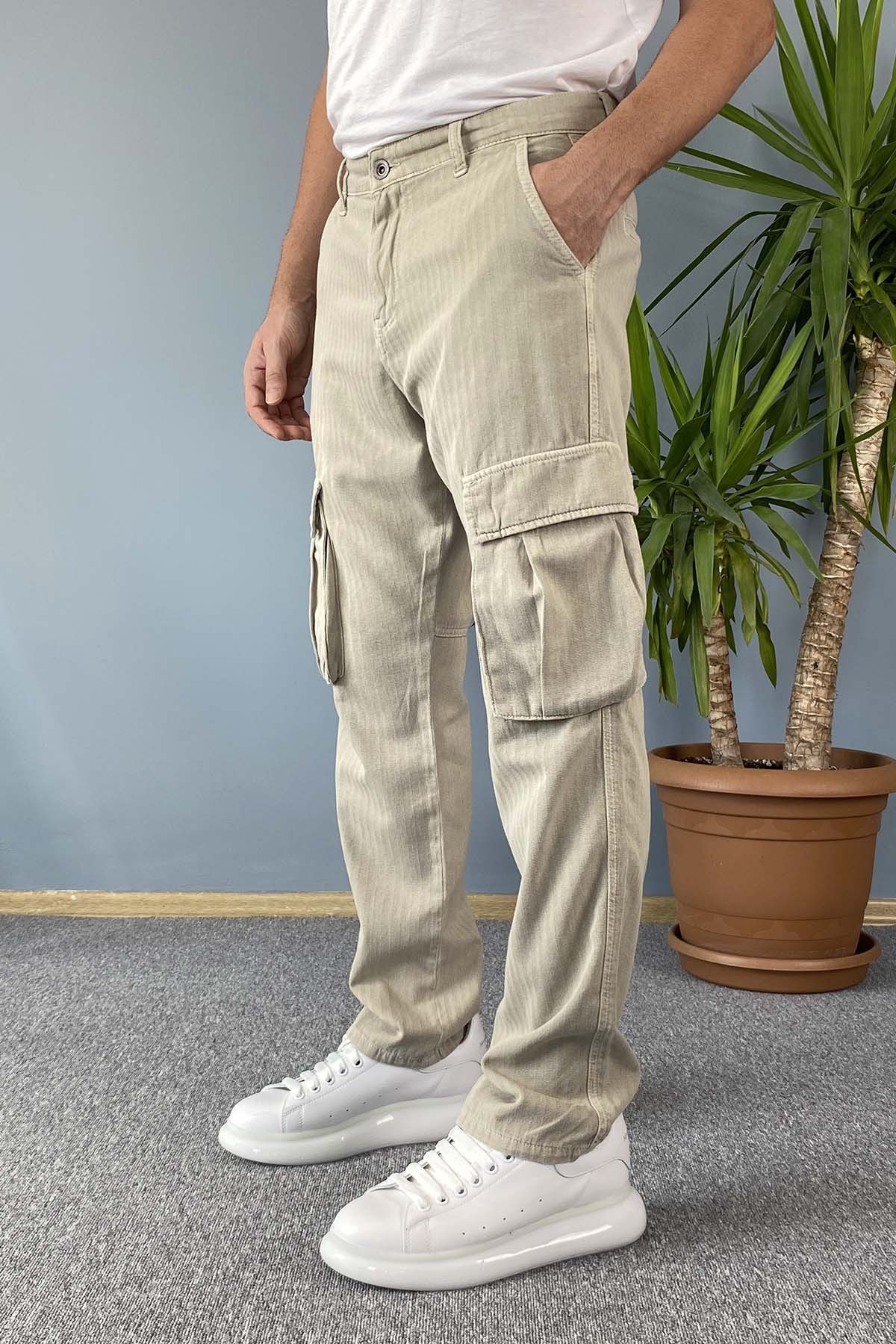  Kargo Cepli Bej Pantolon