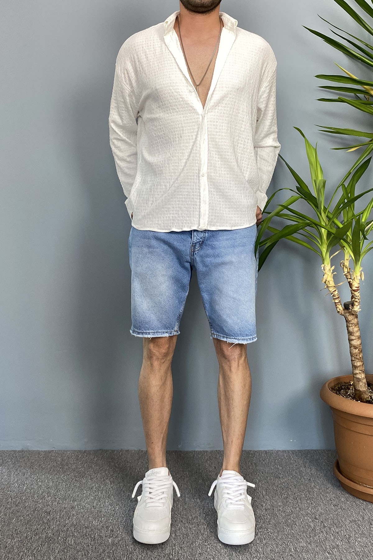  Kırinkıl Kumaş Oversize Yumuşak Dokulu Beyaz Gömlek