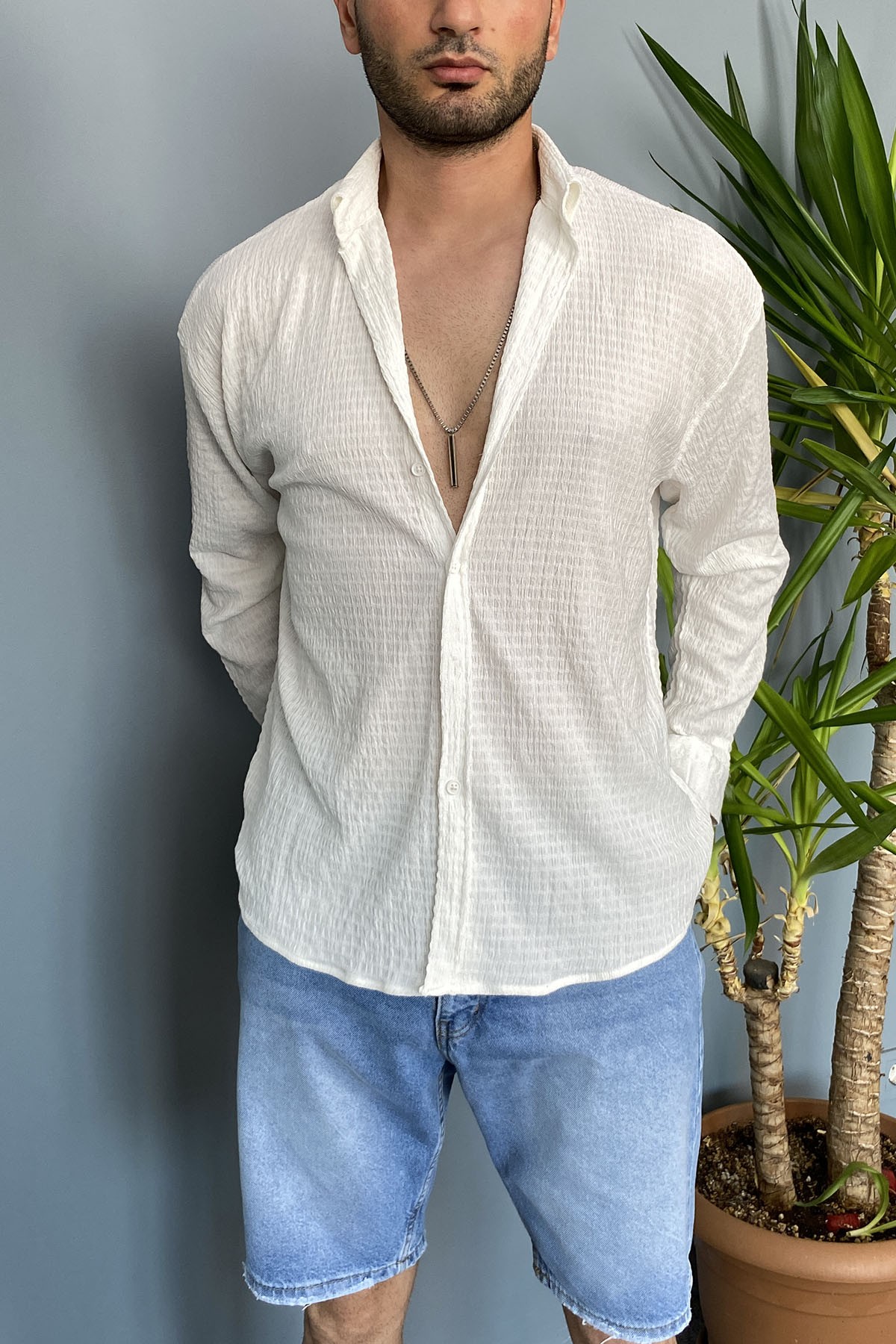  Kırinkıl Kumaş Oversize Yumuşak Dokulu Beyaz Gömlek