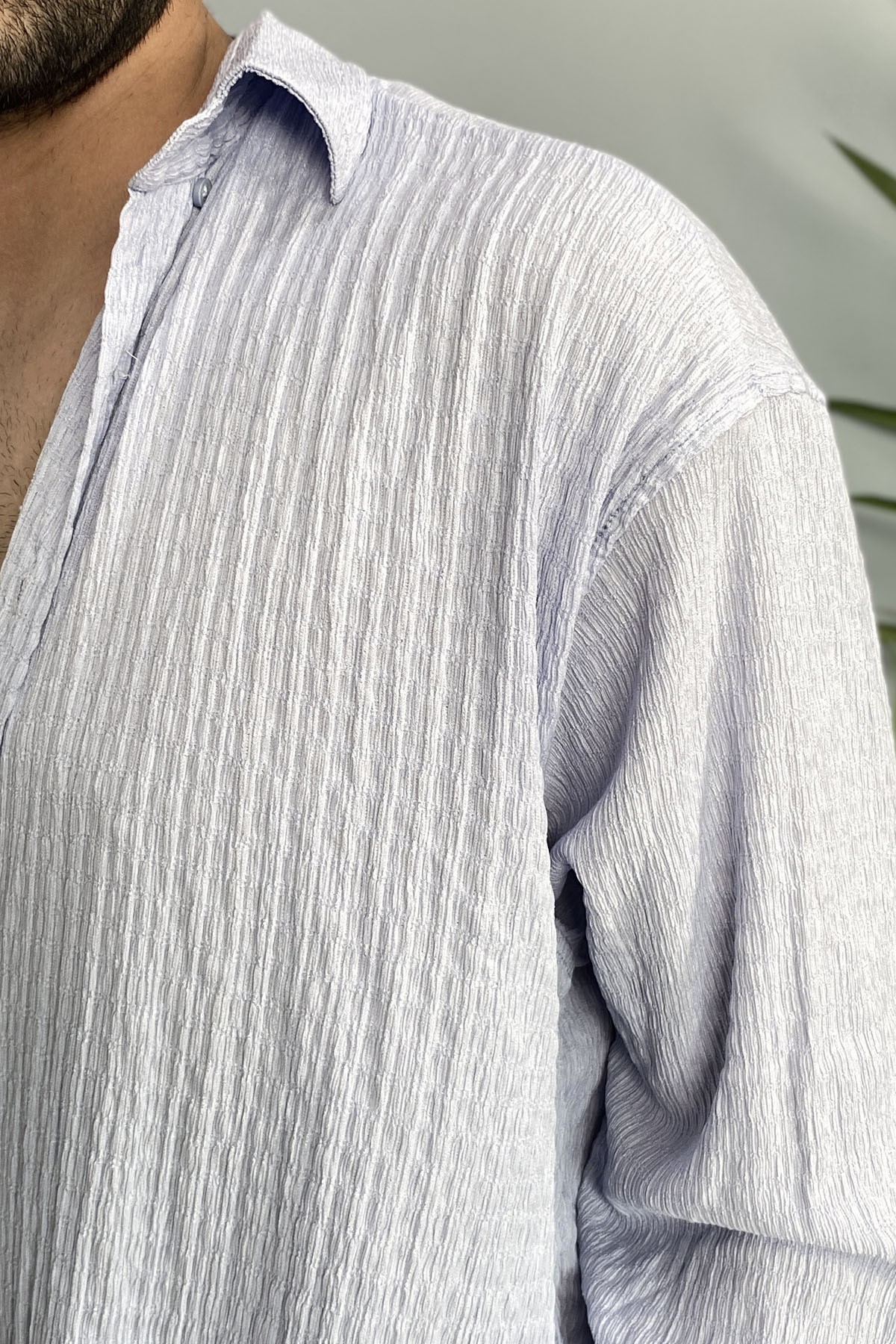  Kırinkıl Kumaş Oversize Yumuşak Dokulu Mavi Gömlek
