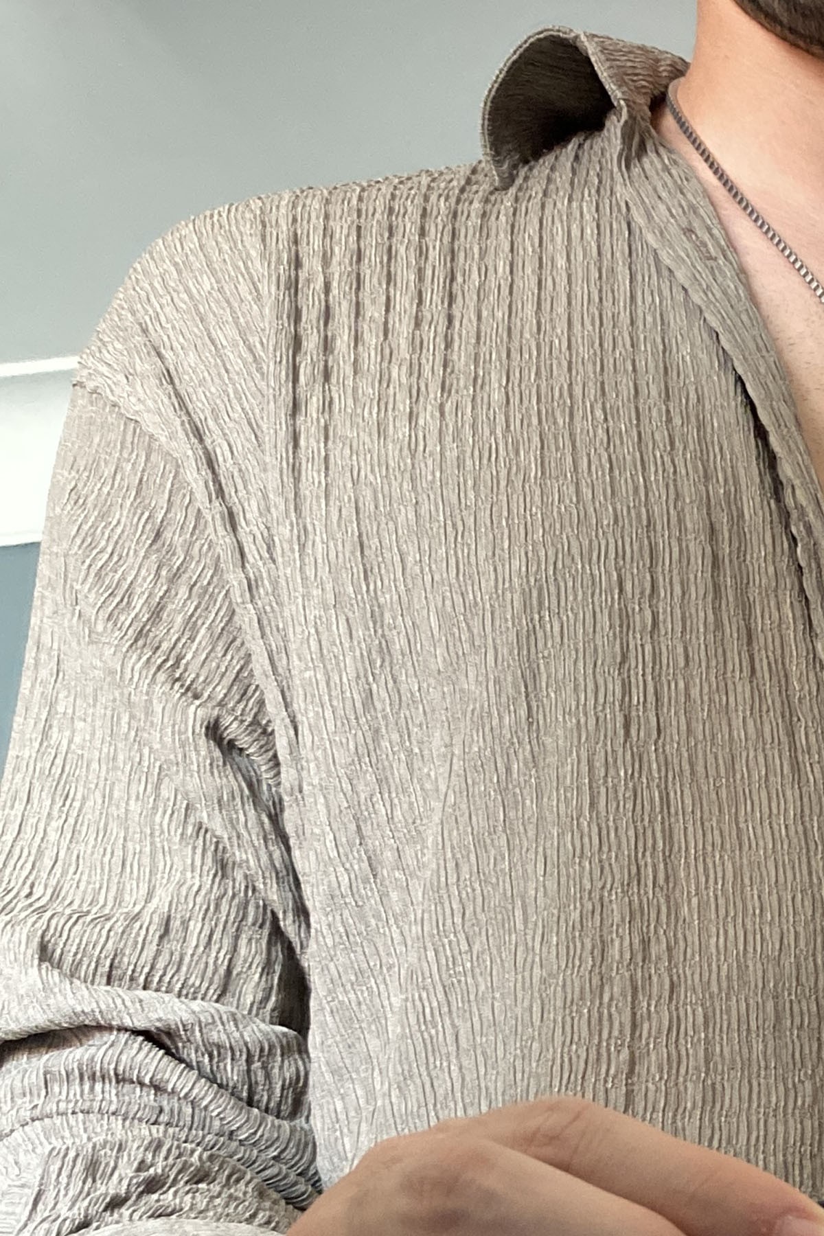  Kırinkıl Kumaş Oversize Yumuşak Dokulu Vizon Gömlek