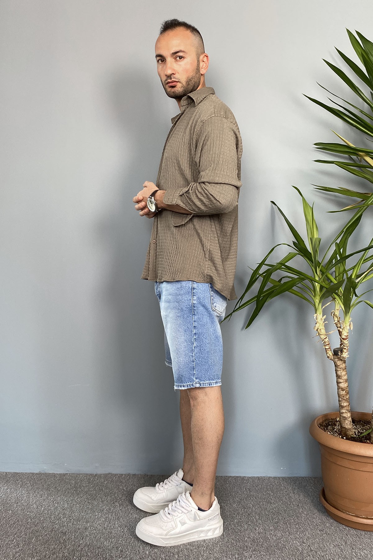  Kırinkıl Kumaş Oversize Yumuşak Dokulu Vizon Gömlek