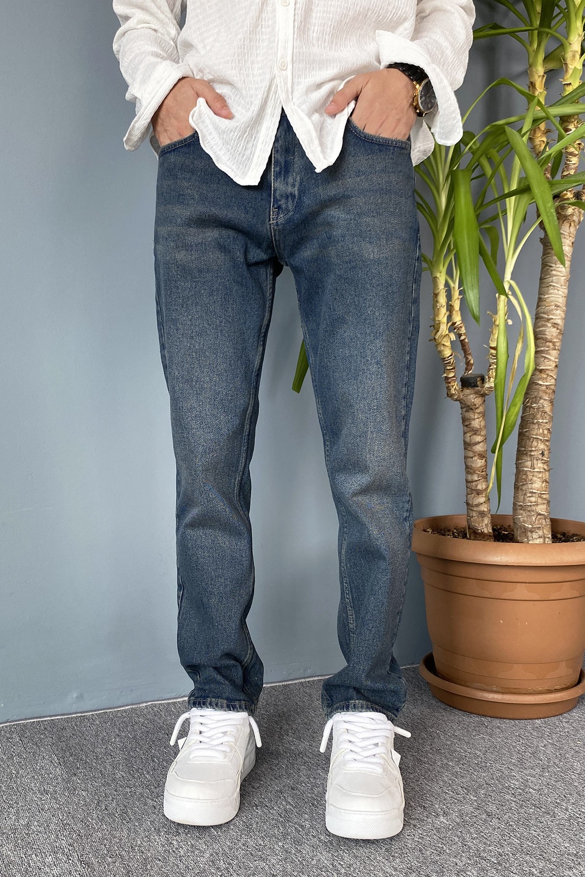  Lacivert  Regular Jean - Kot Pantolon Rahat Kesim