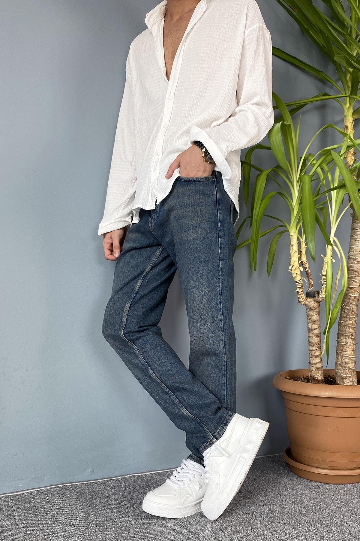  Lacivert  Regular Jean - Kot Pantolon Rahat Kesim