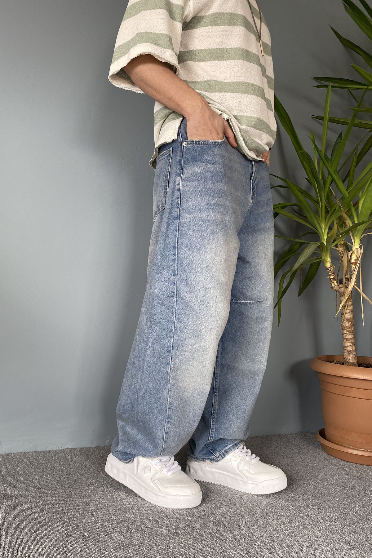  Mavi Balon Baggy Pantolon