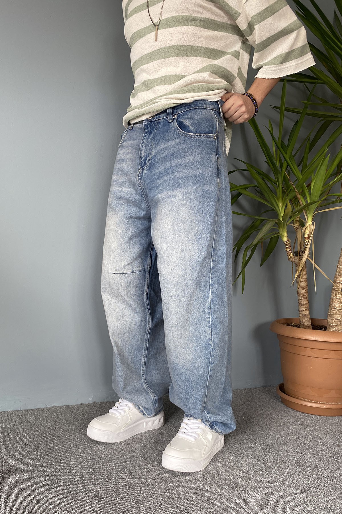  Mavi Balon Baggy Pantolon