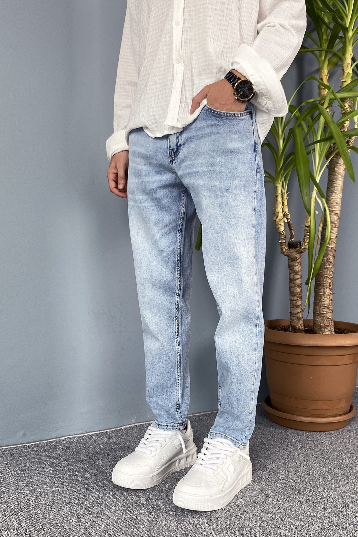 Mavi Boyfriend Taşlanmış Kot Pantolon