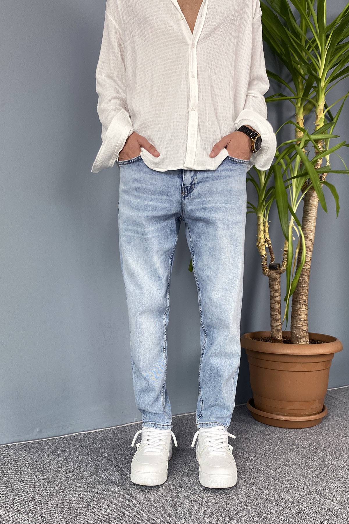  Mavi Boyfriend Taşlanmış Kot Pantolon
