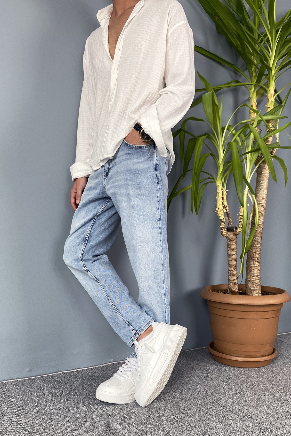  Mavi Boyfriend Taşlanmış Kot Pantolon