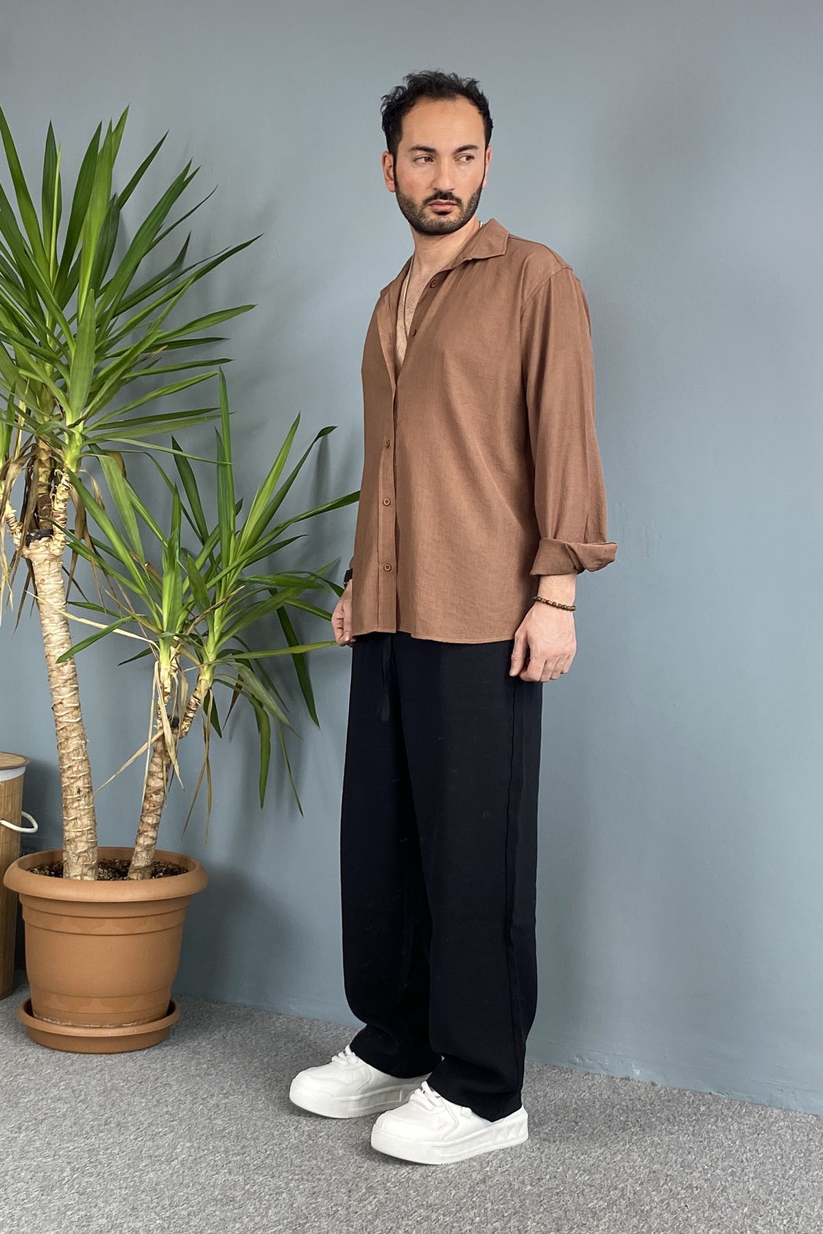  Modal Kumaş Bağcıklı Baggy Pantolon Siyah