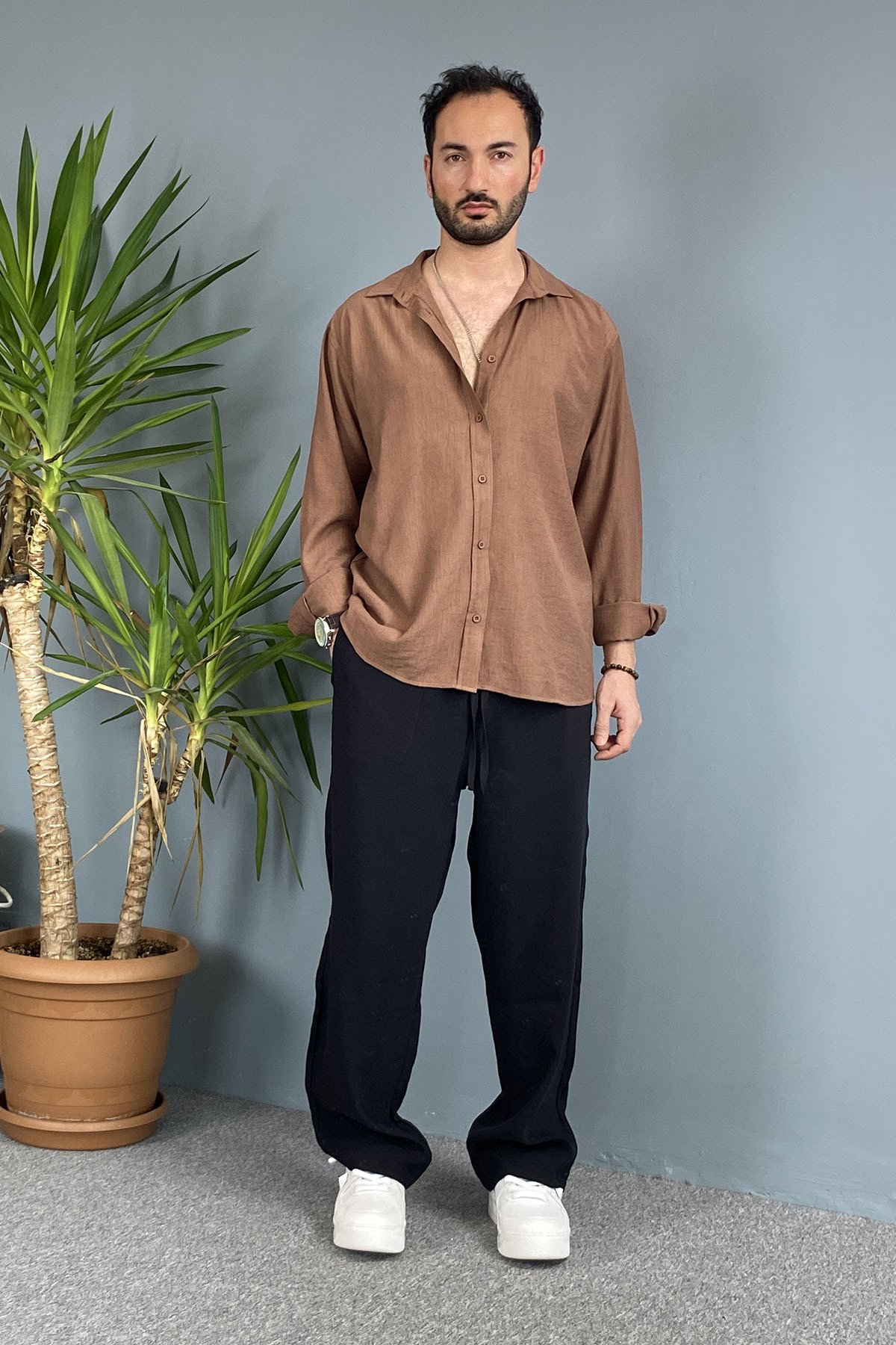  Modal Kumaş Bağcıklı Baggy Pantolon Siyah