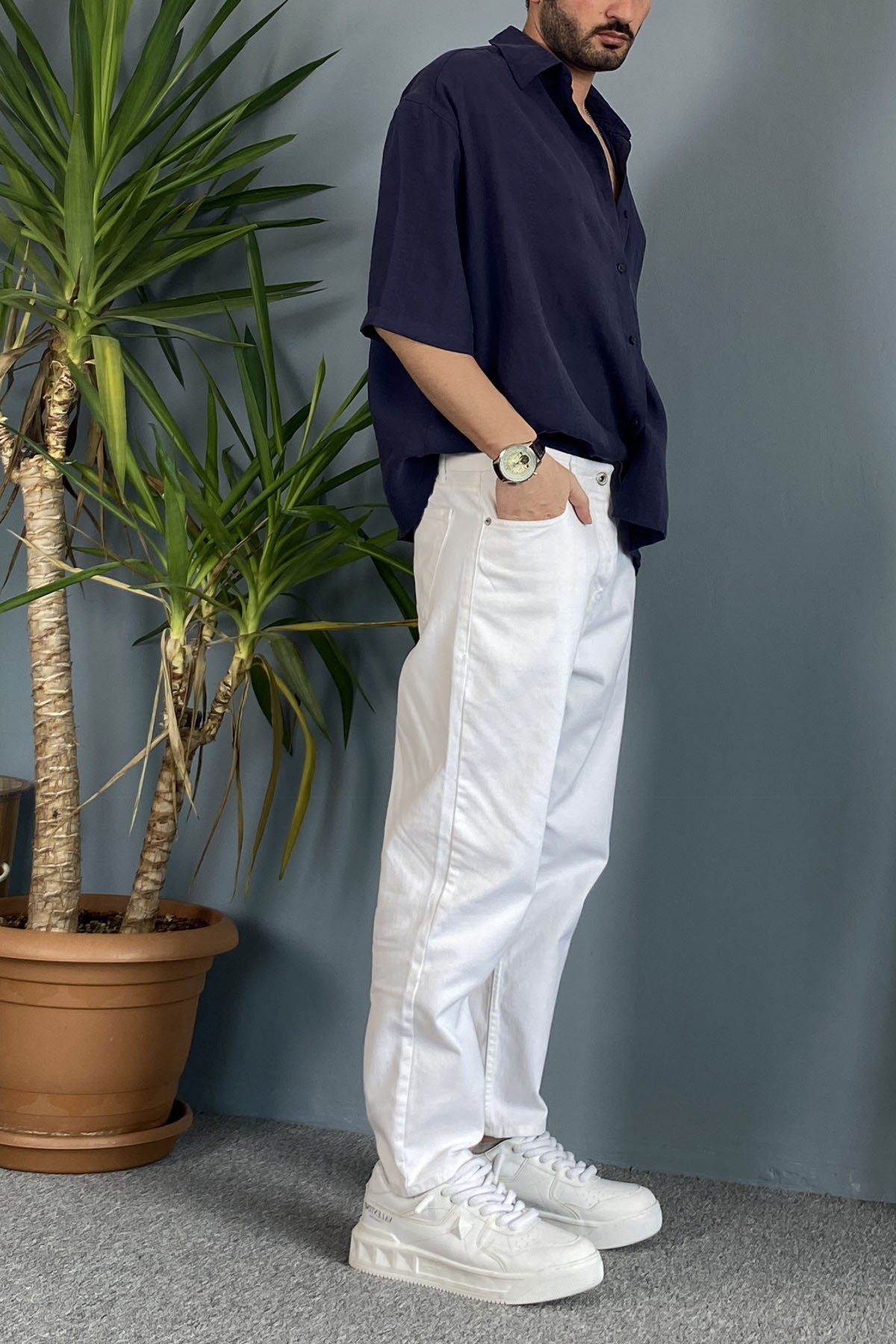  Ekru Kot Pantolon Regular Kalıp