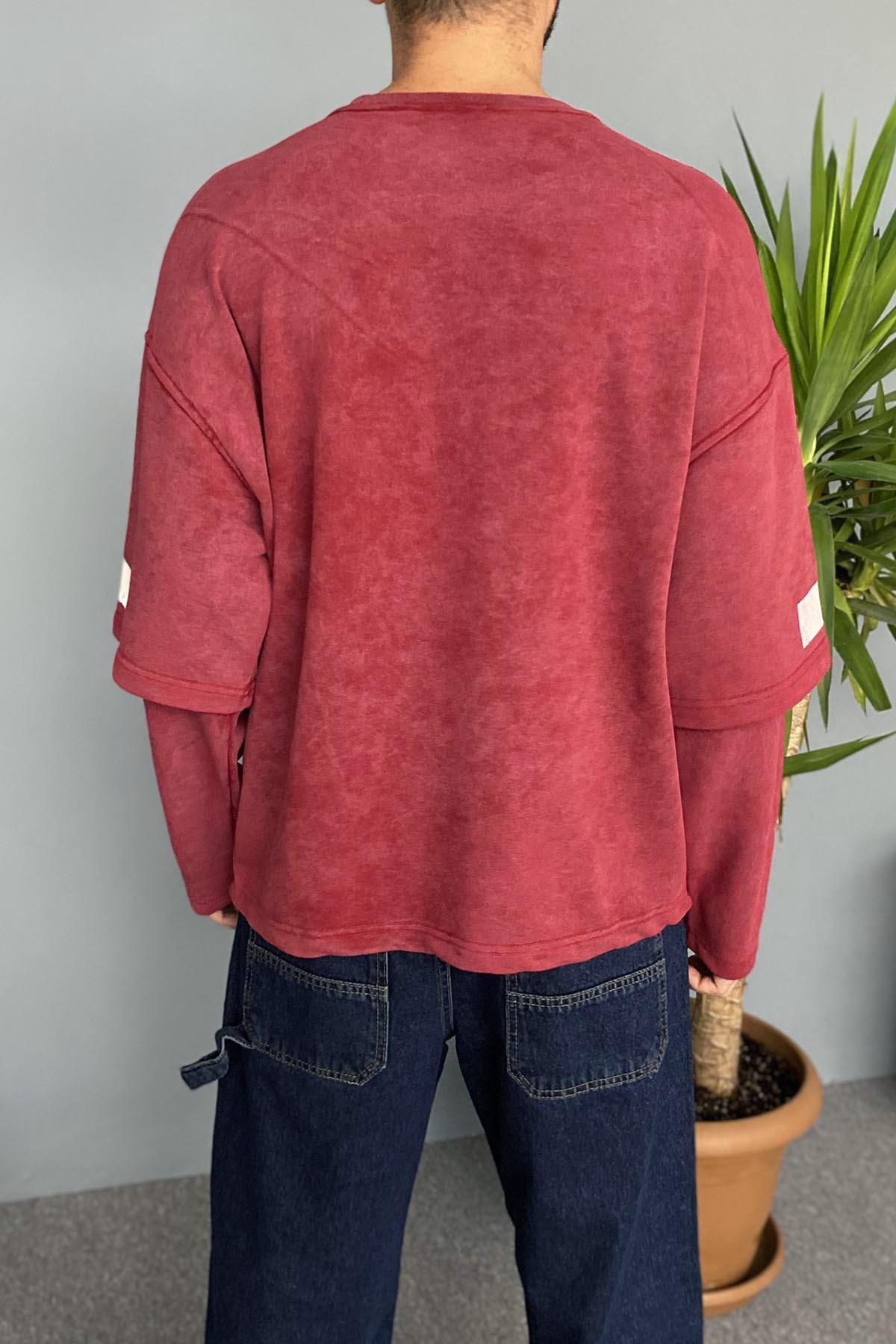  Oversize Baskılı Old School Bordo Sweatshirt