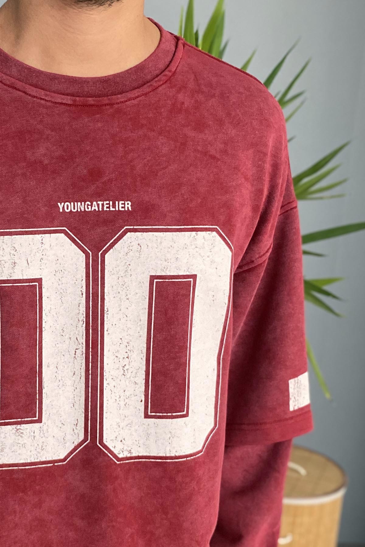  Oversize Baskılı Old School Bordo Sweatshirt