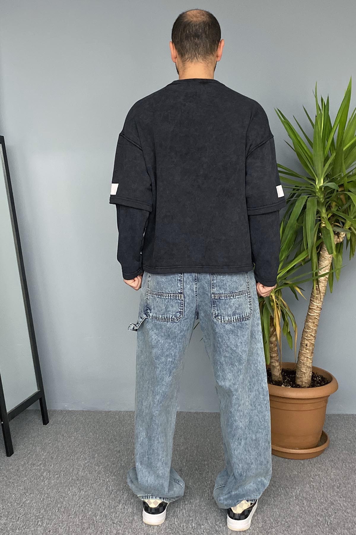  Oversize Baskılı Old School Siyah Sweatshirt