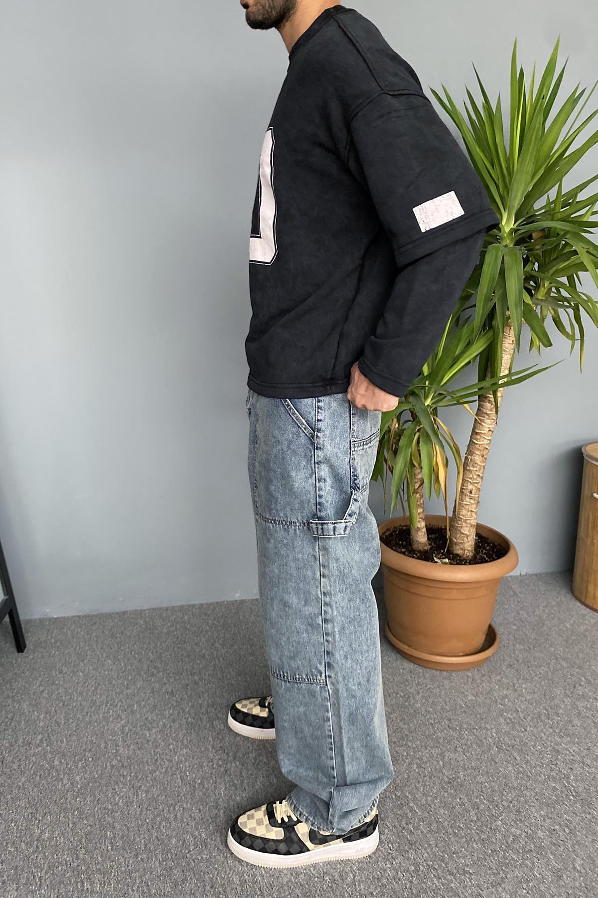  Oversize Baskılı Old School Siyah Sweatshirt