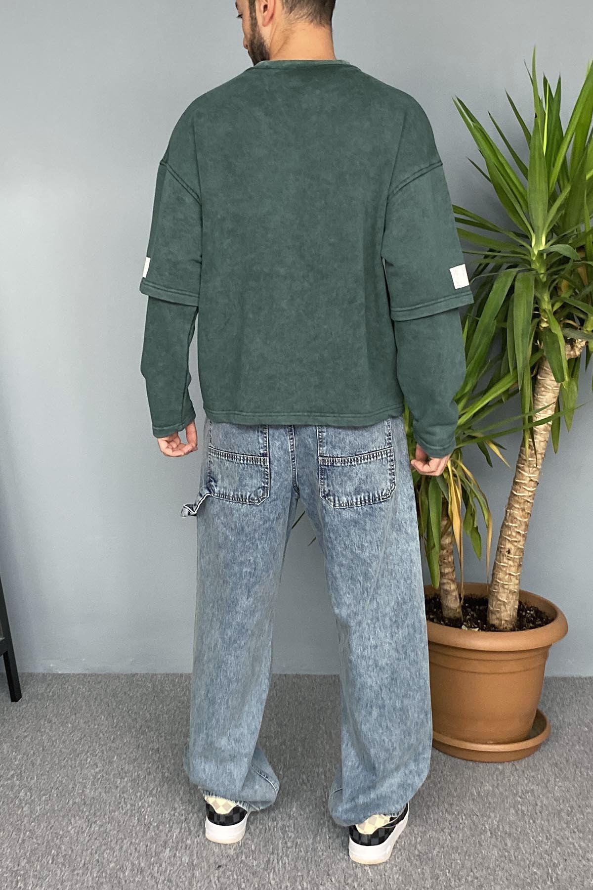  Oversize Baskılı Old School Yeşil Sweatshirt